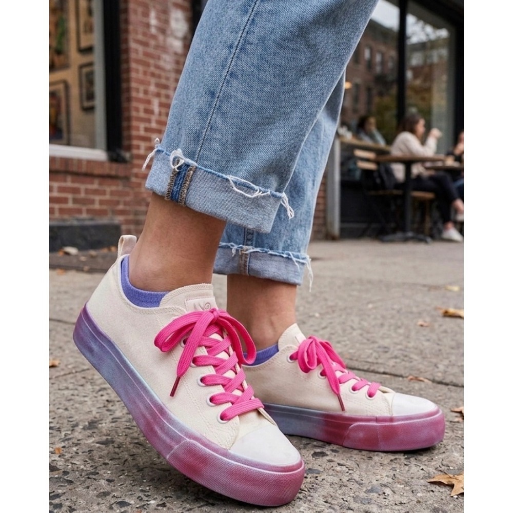 Olivia Miller Sneakers White Pink Ombre Platform Low‎ Top Size 8 Lace Up